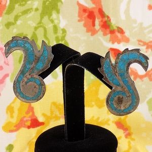 vintage Handmade turquoise Clip On 925 earrings